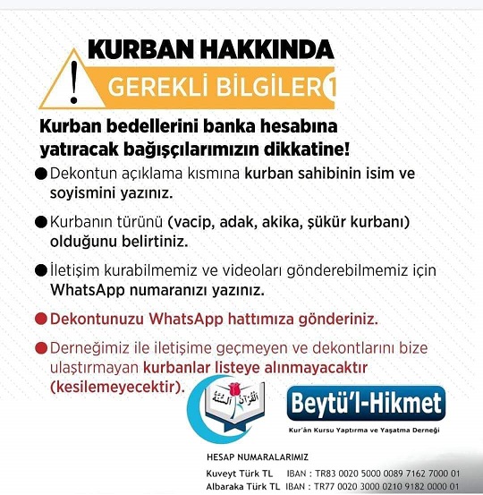 KURBAN HAKKINDA GEREKLİ BİLGİLER