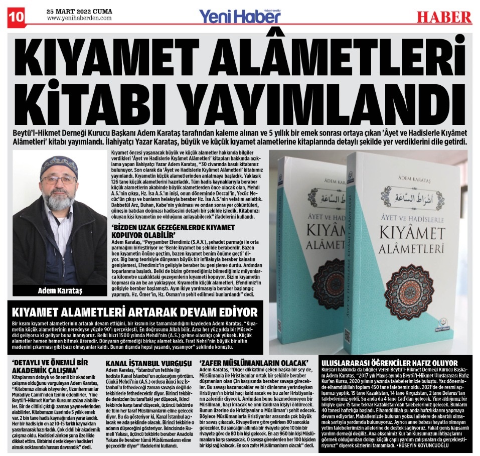 Kıyamet alâmetleri kitabı yayımlandı